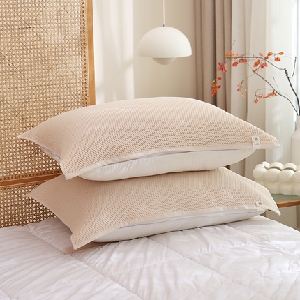 91家纺网 家纺一手货源 找家纺 朴尔家纺-毛巾被 2024新款北欧风素色布标全棉蜂窝华夫格透气枕巾 北欧风-茶白