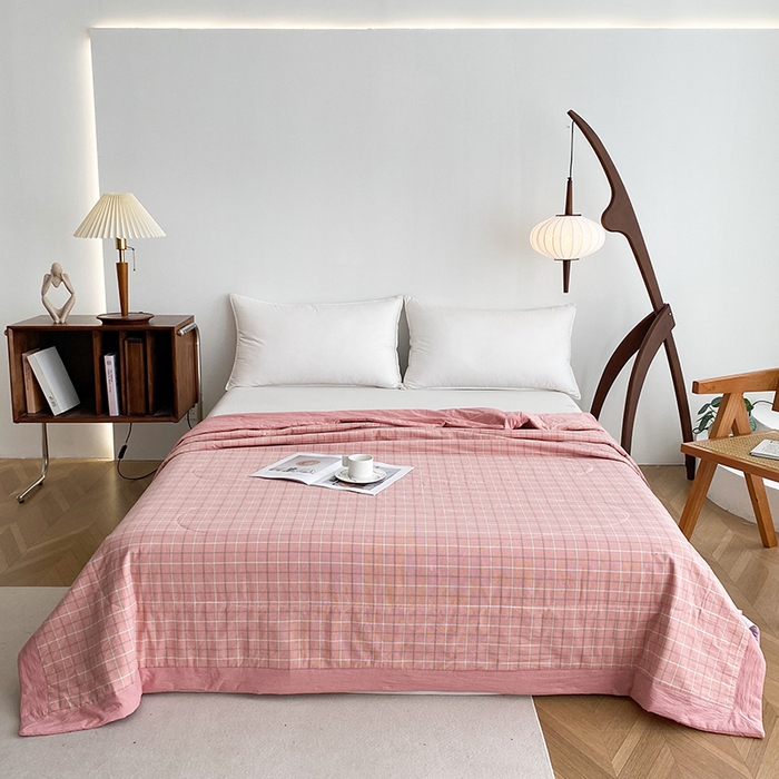 91家纺网 家纺一手货源 找家纺 青螺家纺 2024全棉水洗棉双面色织100%新疆棉花夏被三件套四件套枕套床单 支持质检验货 凯瑟琳 粉