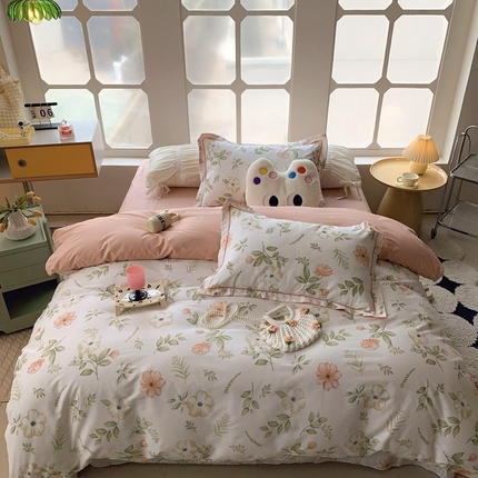 91家纺网 家纺一手货源 找家纺 莱豫家纺 2024新款纯棉四件套 第三波 花时光桔