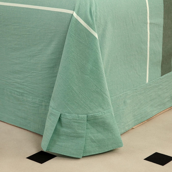 91家纺网 家纺一手货源 找家纺 金纱玉纺家纺 2024新款色织全棉水洗棉四件套 绿桔白条