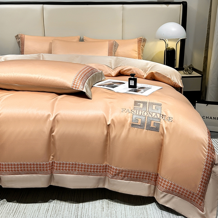 91家纺网 家纺一手货源 找家纺 富盛家纺 2024新款水洗真丝刺绣四件套-威灵顿 威灵顿—橘色