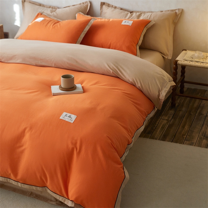 91家纺网 家纺一手货源 找家纺 启程家纺 2024新款全棉A类40支嵌绳包边款四件套 桔卡其