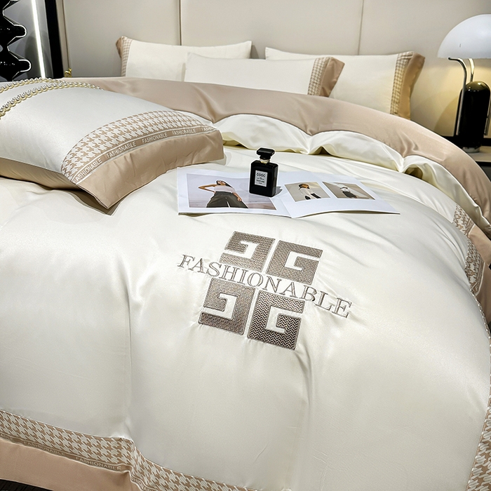 91家纺网 家纺一手货源 找家纺 富盛家纺 2024新款水洗真丝刺绣四件套-威灵顿 威灵顿—奶白