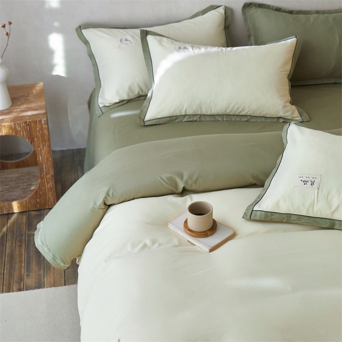 91家纺网 家纺一手货源 找家纺 启程家纺 2024新款全棉A类40支嵌绳包边款四件套 奶黄绿