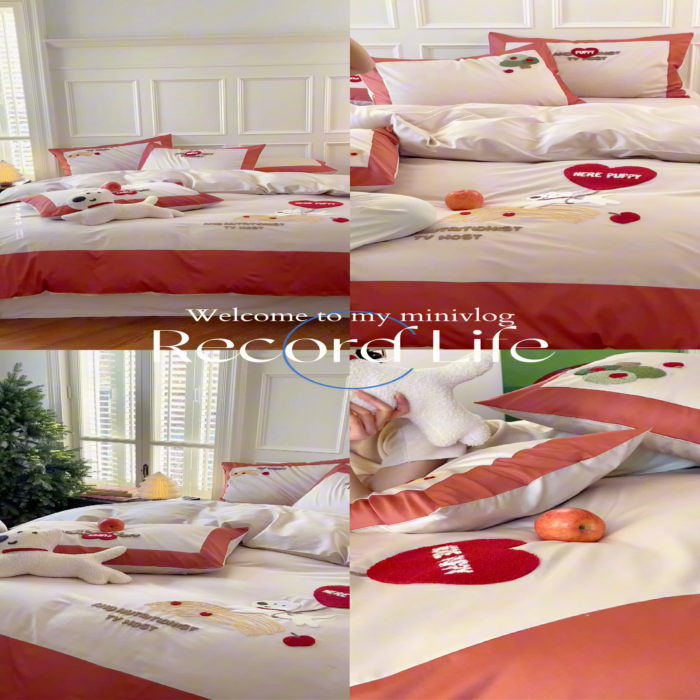 91家纺网 家纺一手货源 找家纺 泽西家纺 2024新款全棉水洗棉毛巾绣大拼角四件套 跳跳兔