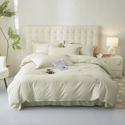 91家纺网 家纺一手货源 找家纺 闲鱼家纺 2025新款A类亲肤刺绣四件套春雅系列 郁金香-抹茶