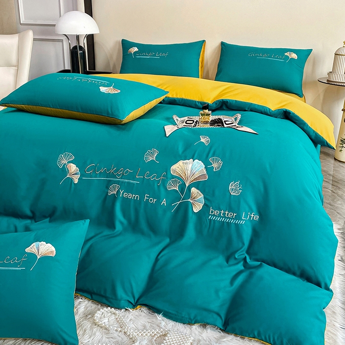 91家纺网 家纺一手货源 找家纺 孟鑫 2025新款水洗磨毛刺绣绣花四件套-三生有杏系列 孔雀兰