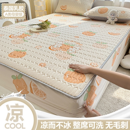 91家纺网 家纺一手货源 找家纺 福来临家纺 2025新款A类凉感丝印花含胶床笠 橙子兔