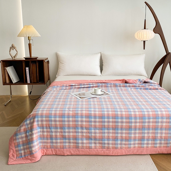 91家纺网 家纺一手货源 找家纺 青螺家纺 2024全棉水洗棉双面色织100%新疆棉花夏被三件套四件套枕套床单 支持质检验货 星空粉