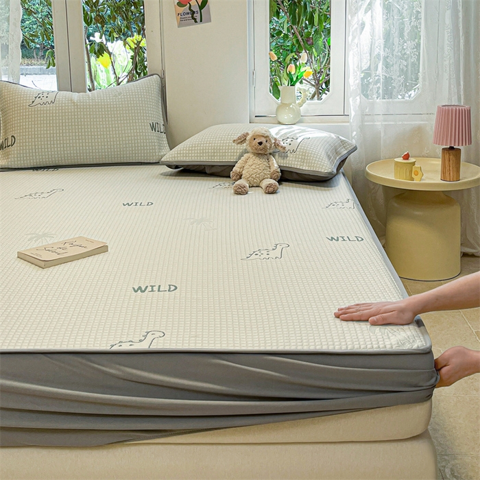 91家纺网 家纺一手货源 找家纺 启程家纺 2024春夏A类凉豆豆凉席床笠款凉席套件 小恐龙