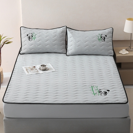 恒尚居 2024新款熊猫刺绣水洗原棉大豆床笠-四季款 浅灰色