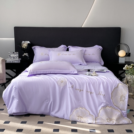 91家纺网 家纺一手货源 找家纺 你好美丽 2025新款水洗磨毛刺绣夏被四件套-花开盛夏 花开盛夏-紫