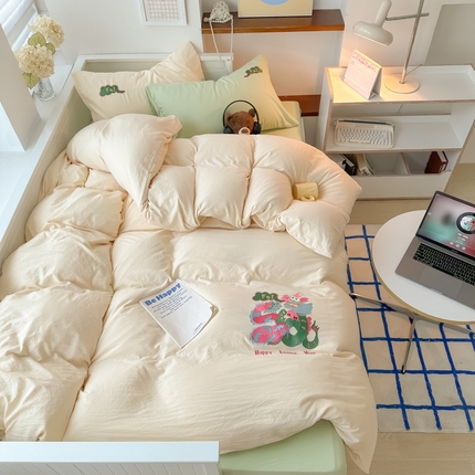 91家纺网 家纺一手货源 找家纺 （总）子钦 2024新款水洗棉撞色刺绣四件套-龙年大发