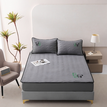 恒尚居 2024新款熊猫刺绣水洗原棉大豆床笠-四季款 深灰色