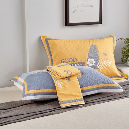 朴尔家纺-毛巾被  2024新款彩色糖果系列纯棉三层纱布枕巾 美好的一天黄色
