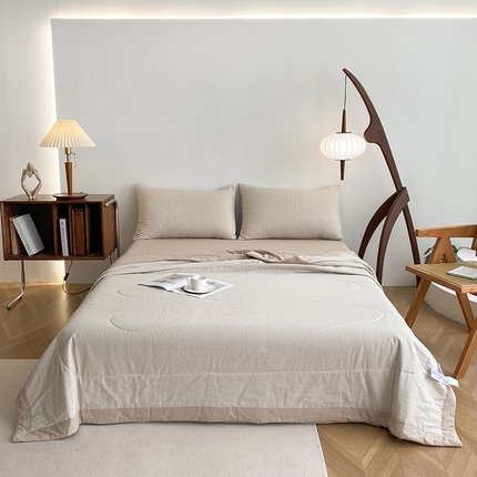 青螺家纺 2024全棉水洗棉双面色织100%新疆棉花夏被三件套四件套枕套床单 支持质检验货 细条米咖