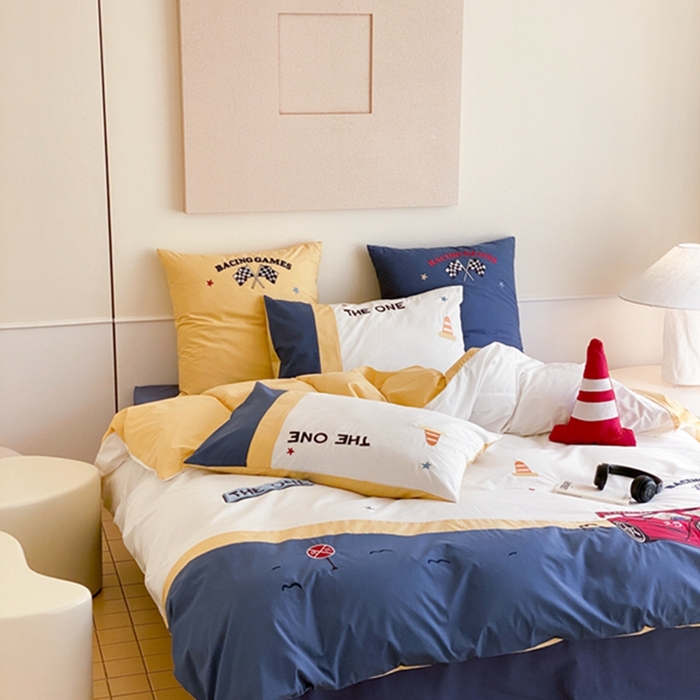 91家纺网 家纺一手货源 找家纺 （总）星野家居 2024春夏新品加厚40s水洗棉贴布绣四件套-极限赛车