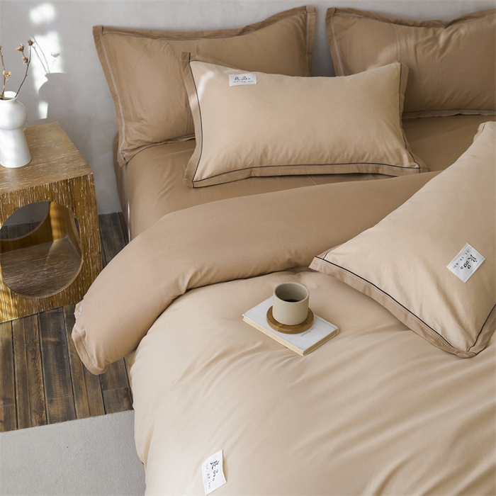 91家纺网 家纺一手货源 找家纺 启程家纺 2024新款全棉A类40支嵌绳包边款四件套 奶咖