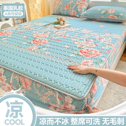 91家纺网 家纺一手货源 找家纺 （总）福来临家纺 2025新款A类凉感丝印花含胶床笠含胶凉席