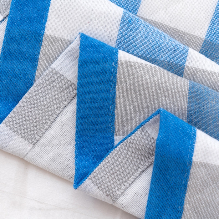 91家纺网 家纺一手货源 找家纺 朴尔家纺-毛巾被 2024新款特惠混纺棉质三层纱布独版AB面枕巾 52*78cm一对 格韵蓝