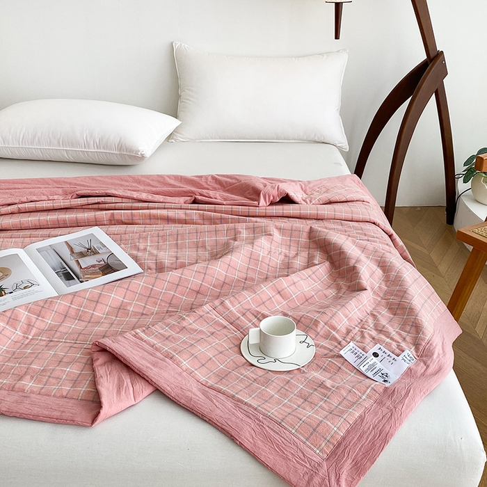 91家纺网 家纺一手货源 找家纺 青螺家纺 2024全棉水洗棉双面色织100%新疆棉花夏被三件套四件套枕套床单 支持质检验货 凯瑟琳 粉