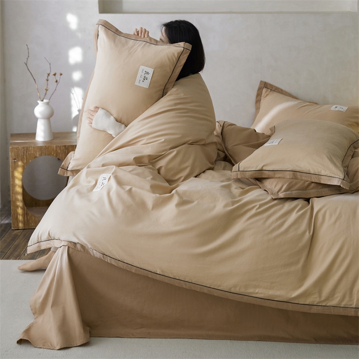 91家纺网 家纺一手货源 找家纺 启程家纺 2024新款全棉A类40支嵌绳包边款四件套 奶咖