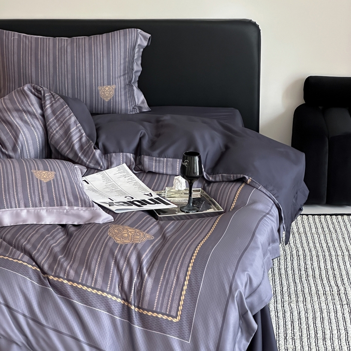 91家纺网 家纺一手货源 找家纺 优悦生活馆 2024新款天丝宽边拼角四件套-商务系列 斯蒂夫-蓝