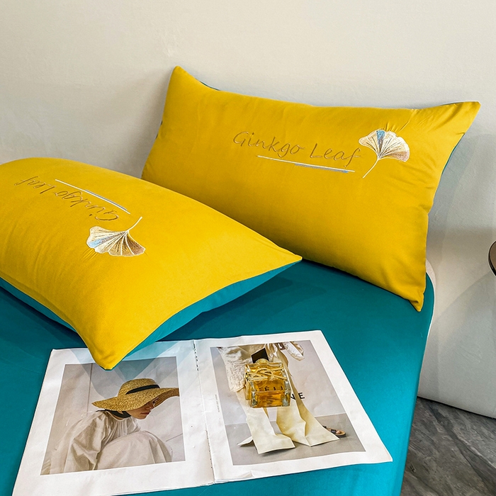 91家纺网 家纺一手货源 找家纺 孟鑫 2025新款水洗磨毛刺绣绣花四件套-三生有杏系列 姜黄