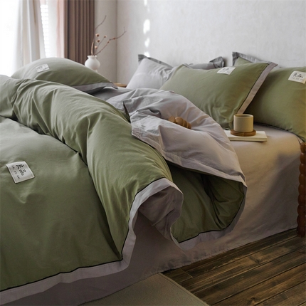 91家纺网 家纺一手货源 找家纺 启程家纺 2024新款全棉A类40支嵌绳包边款四件套 抹茶灰