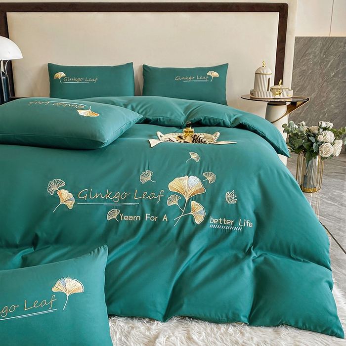 91家纺网 家纺一手货源 找家纺 孟鑫 2025新款水洗磨毛刺绣绣花四件套-三生有杏系列 森林绿