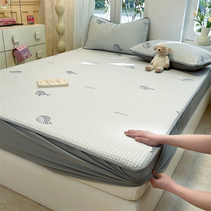 91家纺网 家纺一手货源 找家纺 启程家纺 2024春夏A类凉豆豆凉席床笠款凉席套件 小海豚