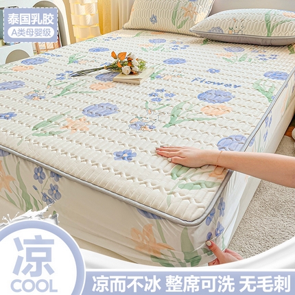 91家纺网 家纺一手货源 找家纺 （总）福来临家纺 2025新款A类凉感丝印花含胶床笠含胶凉席