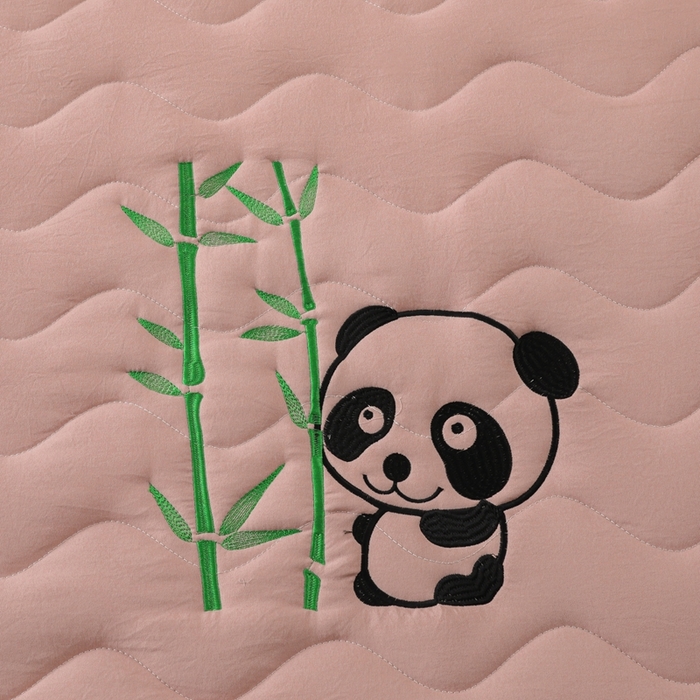 91家纺网 家纺一手货源 找家纺 恒尚居 2024新款熊猫刺绣水洗原棉大豆床笠-四季款 豆沙色