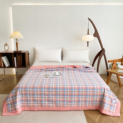 青螺家纺 2024全棉水洗棉双面色织100%新疆棉花夏被三件套四件套枕套床单 支持质检验货 星空粉