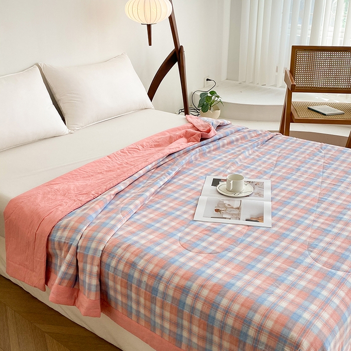 91家纺网 家纺一手货源 找家纺 青螺家纺 2024全棉水洗棉双面色织100%新疆棉花夏被三件套四件套枕套床单 支持质检验货 星空粉