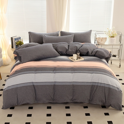 91家纺网 家纺一手货源 找家纺 金纱玉纺家纺 2024新款色织全棉水洗棉四件套 欢乐颂-桔