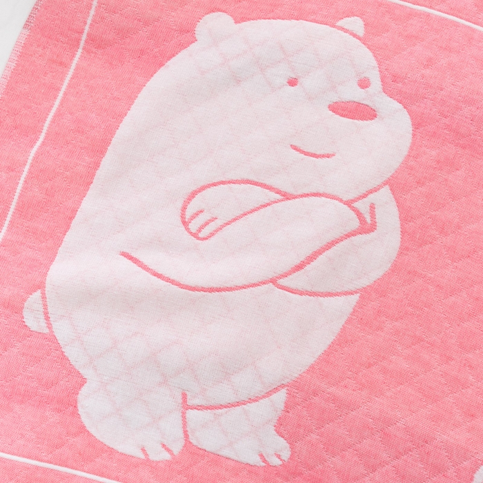 91家纺网 家纺一手货源 找家纺 朴尔家纺-毛巾被 2024新款特惠混纺棉质三层纱布独版AB面枕巾 52*78cm一对 白熊粉
