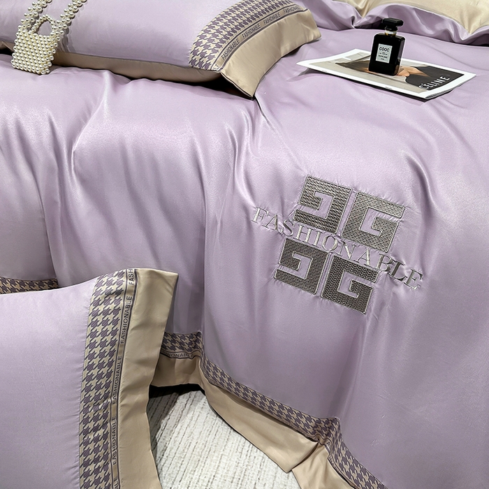 91家纺网 家纺一手货源 找家纺 富盛家纺 2024新款水洗真丝刺绣四件套-威灵顿 威灵顿—紫色