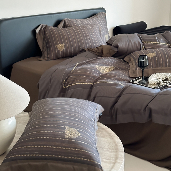 91家纺网 家纺一手货源 找家纺 优悦生活馆 2024新款天丝宽边拼角四件套-商务系列 斯蒂夫-咖