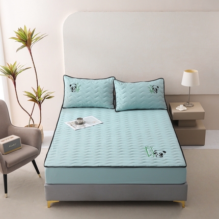 91家纺网 家纺一手货源 找家纺 恒尚居 2024新款熊猫刺绣水洗原棉大豆床笠-四季款 浅绿色