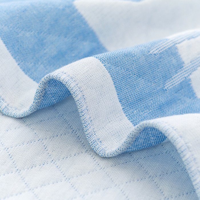 91家纺网 家纺一手货源 找家纺 朴尔家纺-毛巾被 2024新款特惠混纺棉质三层纱布独版AB面枕巾 52*78cm一对 爱鱼的猫蓝