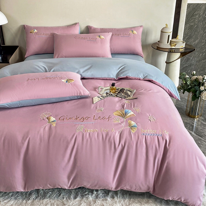 91家纺网 家纺一手货源 找家纺 孟鑫 2025新款水洗磨毛刺绣绣花四件套-三生有杏系列 粉紫