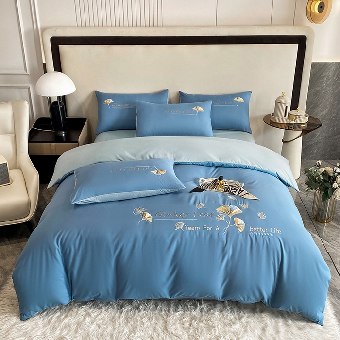 91家纺网 家纺一手货源 找家纺 孟鑫 2025新款水洗磨毛刺绣绣花四件套-三生有杏系列 宾利蓝