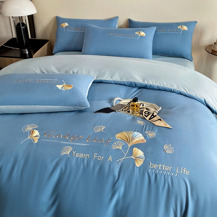 91家纺网 家纺一手货源 找家纺 孟鑫 2025新款水洗磨毛刺绣绣花四件套-三生有杏系列 宾利蓝