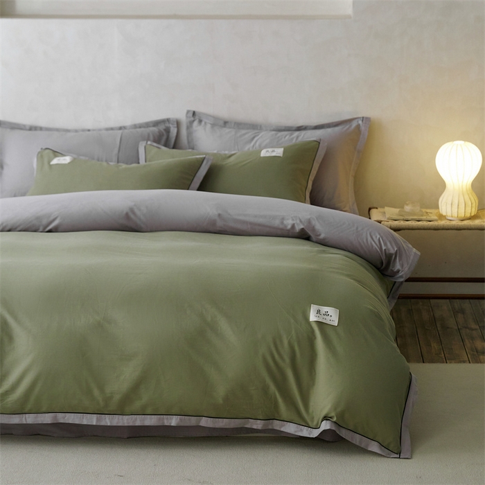 91家纺网 家纺一手货源 找家纺 启程家纺 2024新款全棉A类40支嵌绳包边款四件套 抹茶灰