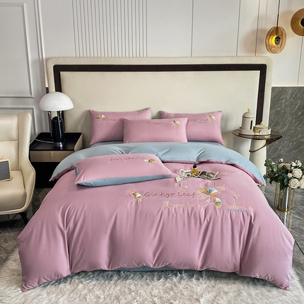 孟鑫 2025新款水洗磨毛刺绣绣花四件套-三生有杏系列 粉紫