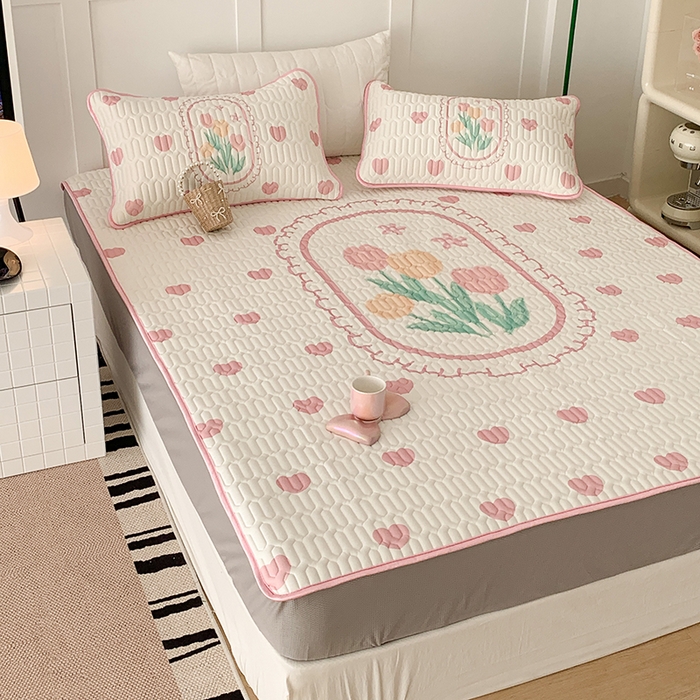 91家纺网 家纺一手货源 找家纺 昔可家纺 2024新款床笠款乳胶席 粉爱心郁金香