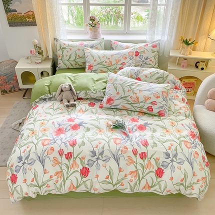 芊寻家居 2024新款全棉13372花卉系列四件套 朵菲
