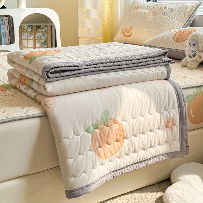 91家纺网 家纺一手货源 找家纺 福来临家纺 2025新款印花夏被 橙子兔