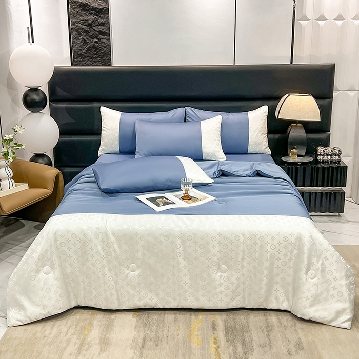 91家纺网 家纺一手货源 找家纺 梦之岛 2024新款水洗真丝提花空调被夏被四件套-路易公主 路易公主-蓝